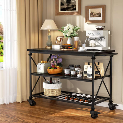 Industrial Mobile Kitchen Island Cart with Wheels: 3-Tier Storage, Lockable Casters for Kitchen, Dining & Small Spaces