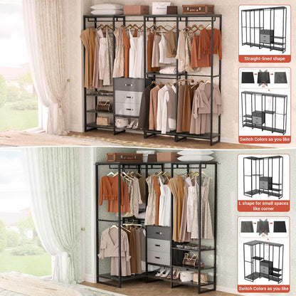 Closet System Organizer Walk-in Closet for Bedroom with 3 Wood Drawers