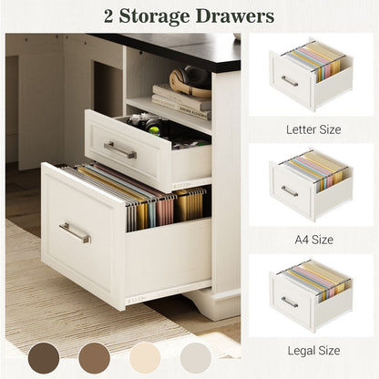 L Shaped Executive Desk with File Drawers, 60" Corner Computer Desk with Power Outlets