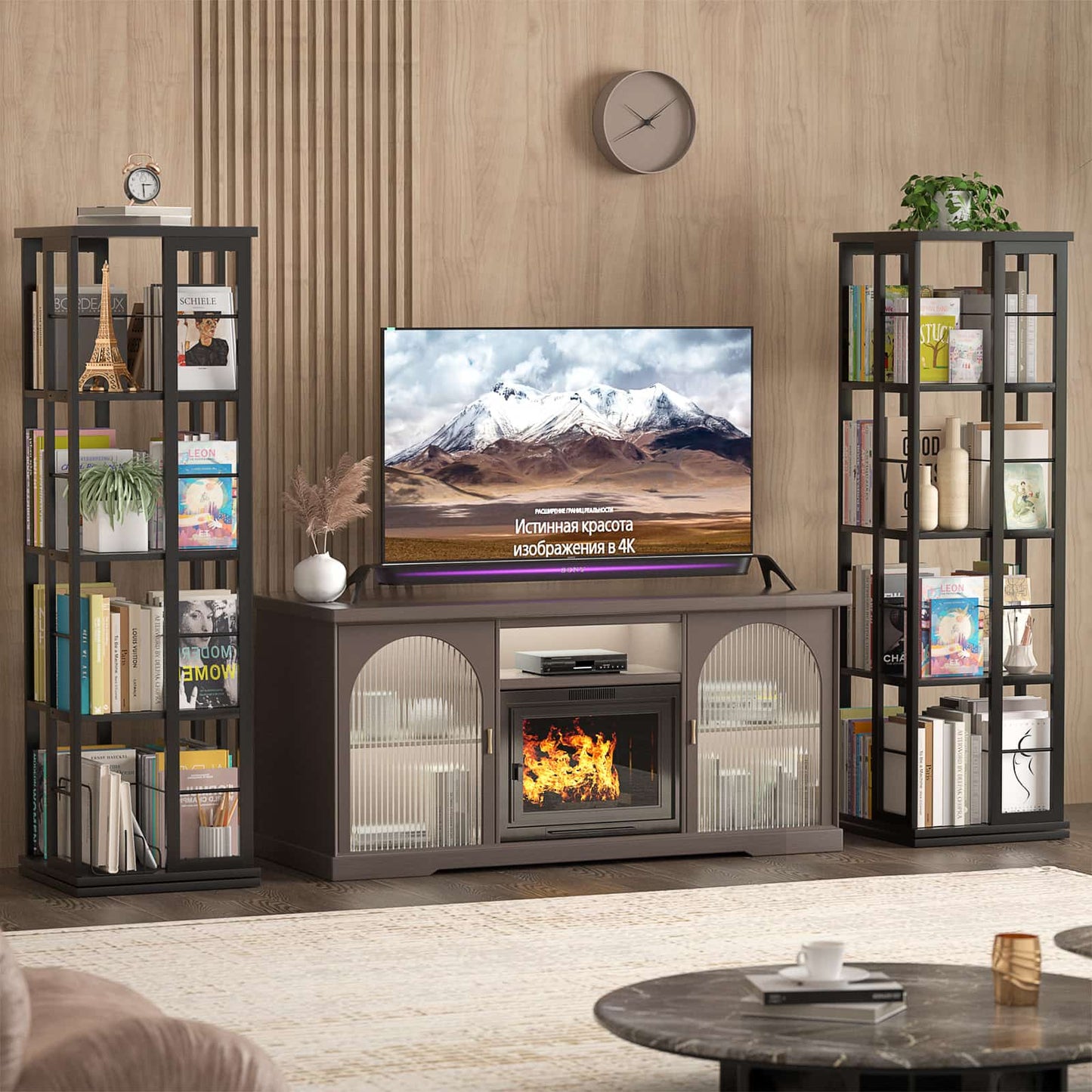 Rotating Bookshelf, Corner Bookshelf, 360 Display Wood Spinning Bookshelf