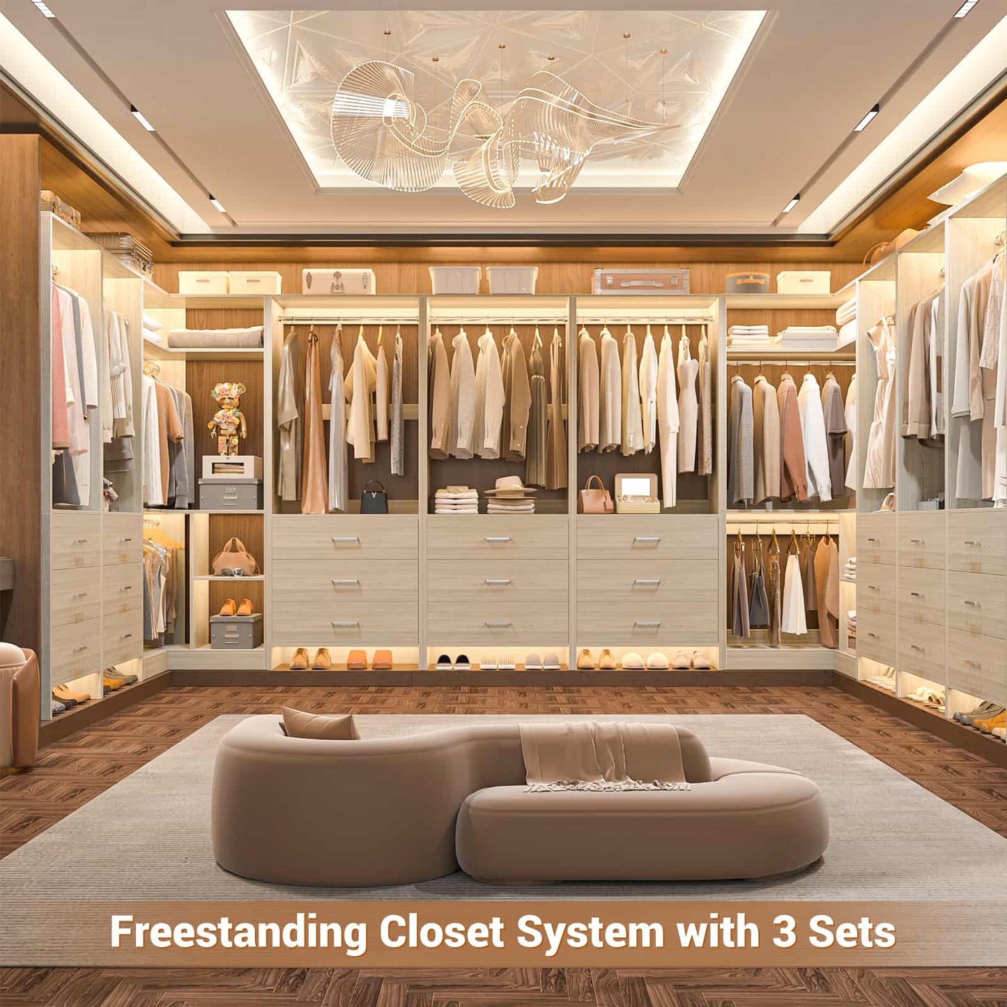81'' Closet System with 6 Drawers, 4 Hanging Rods & Corner Tower