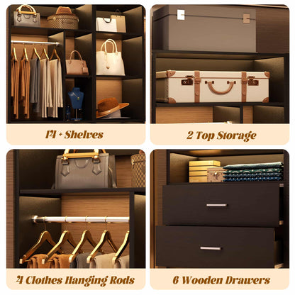 87.2" Freestanding Closet Organizer System - Modular L-Shaped Design,Reversible, 6 Drawers & 4 Hanging Rods, 2000+ LBS Capacity,3 Sets