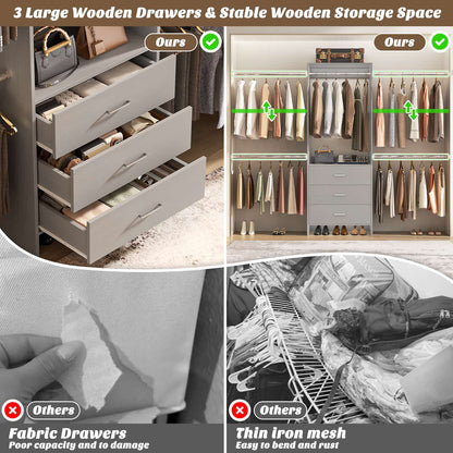Closet System, Closet Organizer with 3 Wooden Drawers
