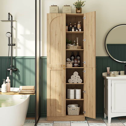 80" Kitchen Pantry, Extra Tall Arch Storage Cabinet with 4 Doors and Adjustable Shelves
