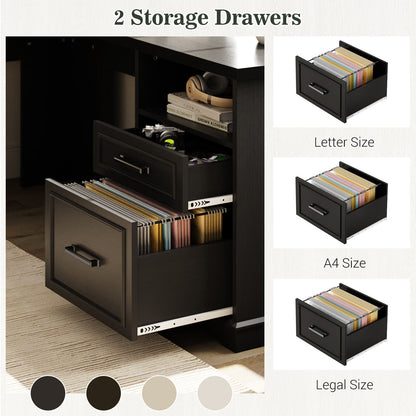 L Shaped Executive Desk with File Drawers, 60" Corner Computer Desk with Power Outlets