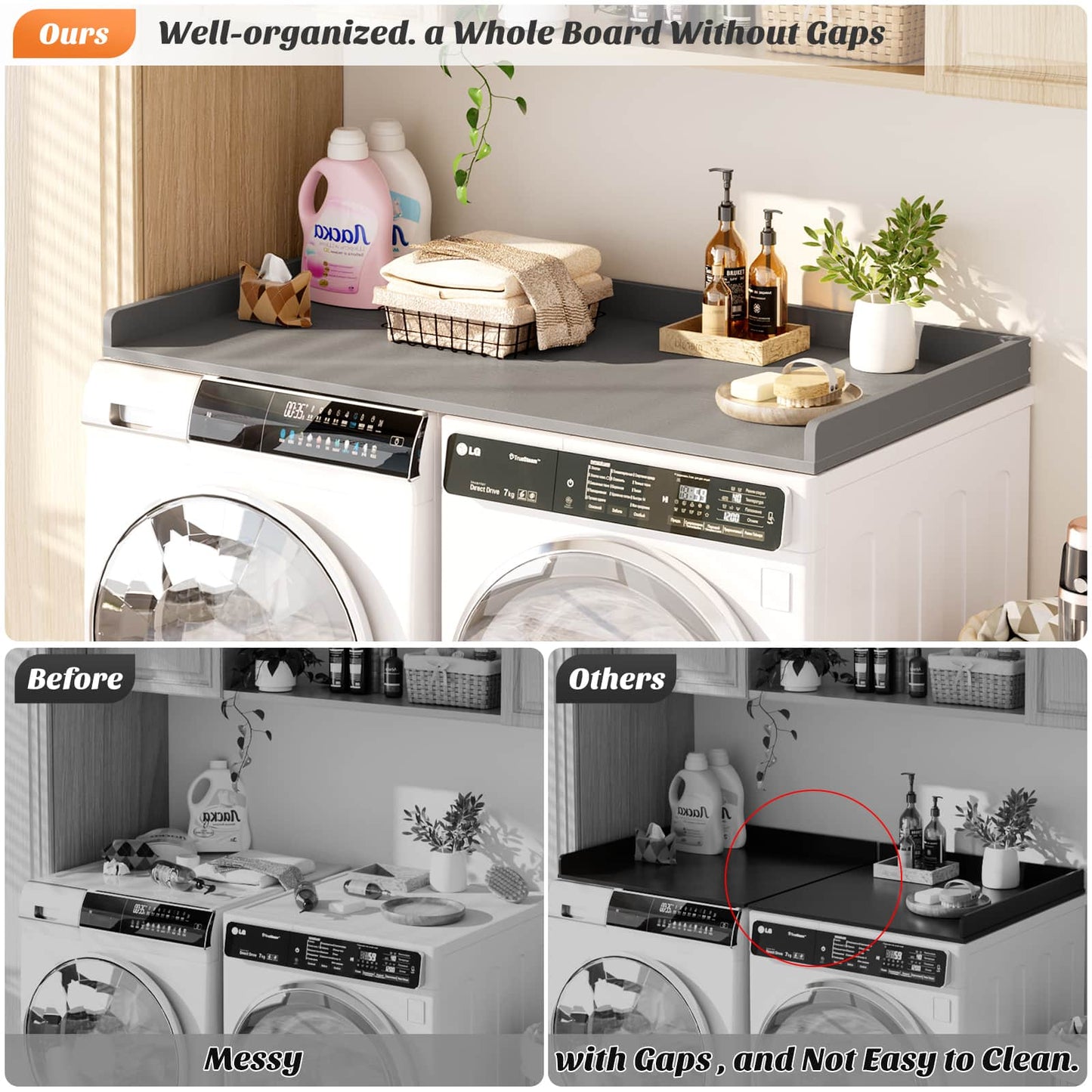 Washer and Dryer Countertop, Laundry Room Organization with Non-Slip Pads