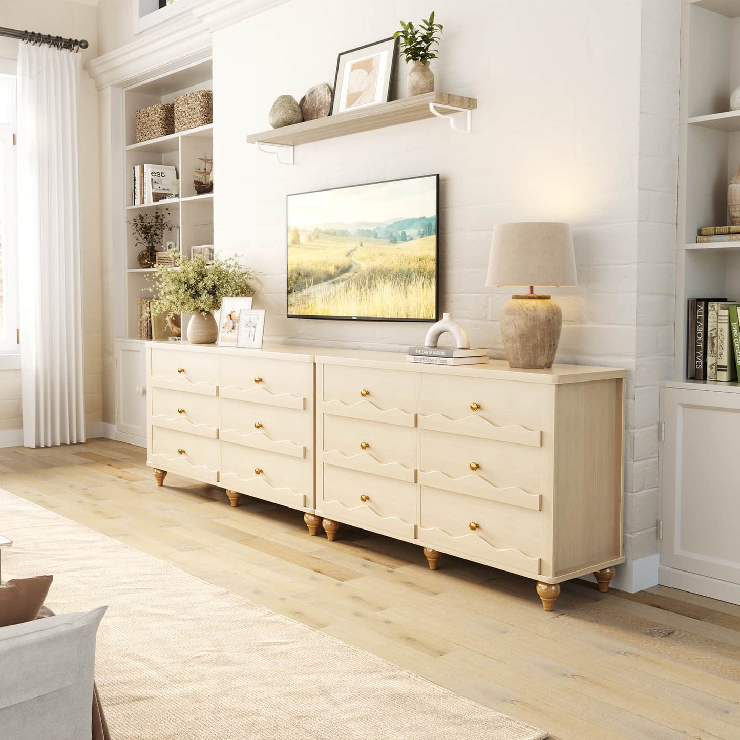 6-Drawer Dresser for Bedroom - 43" Modern Chest of Drawers with Scalloped Front, Storage Organizer
