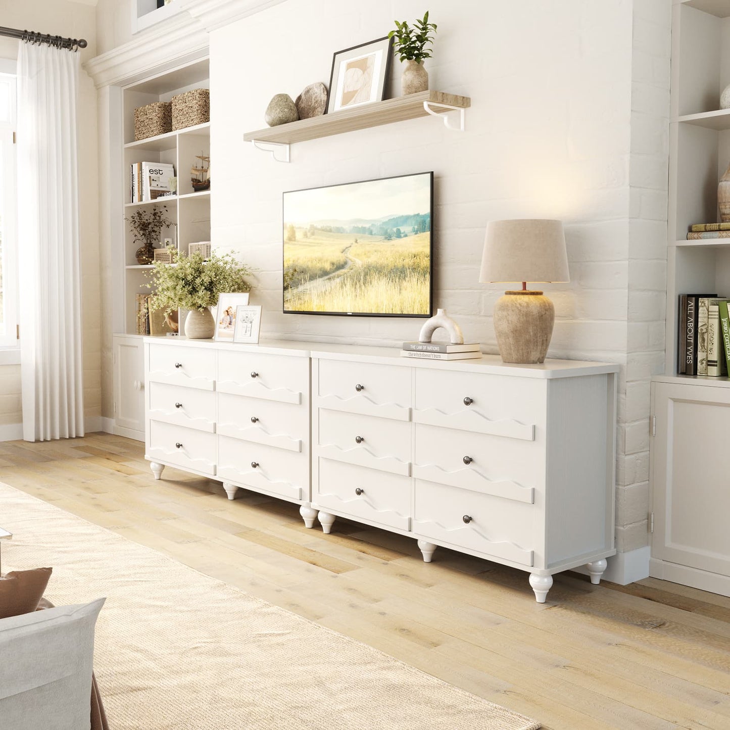 6-Drawer Dresser for Bedroom - 43" Modern Chest of Drawers with Scalloped Front, Storage Organizer