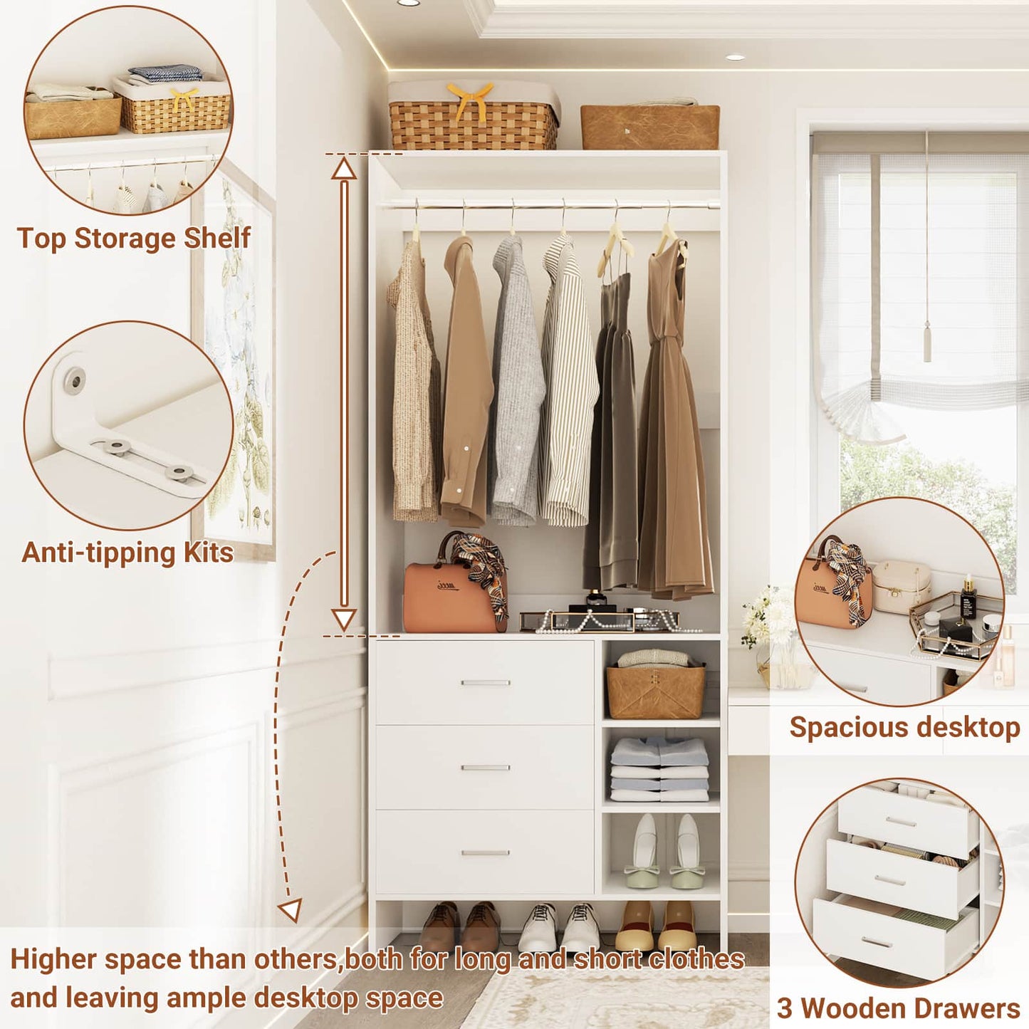 2.5FT Closet System with Wooden Drawers