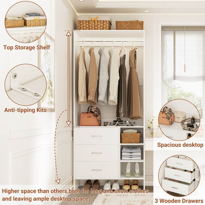 2.5FT Closet System with Wooden Drawers