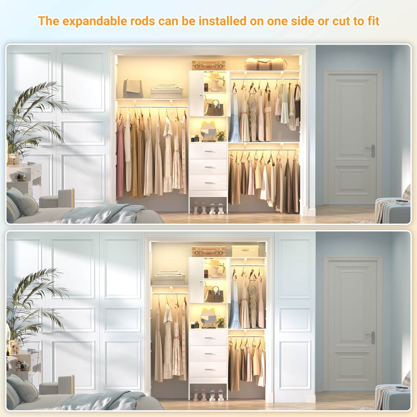 96 '' Closet Organizer System with Wood Drawers and Doors