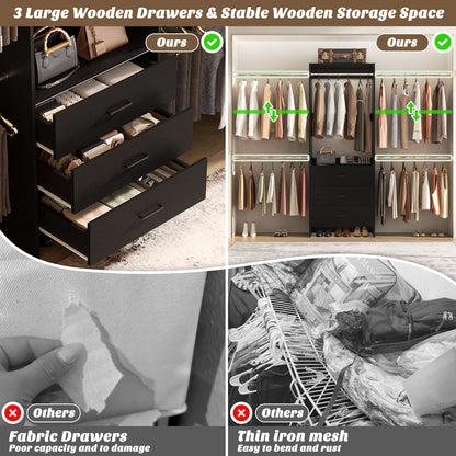 Closet System, Closet Organizer with 3 Wooden Drawers