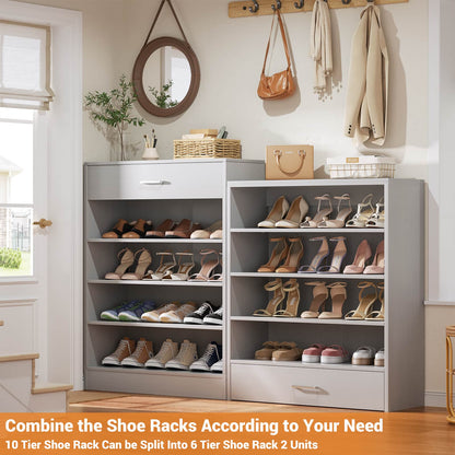 10-Tier Shoe Cabinet with 2 Drawers, 65cm Width Freestanding Closet Organizer