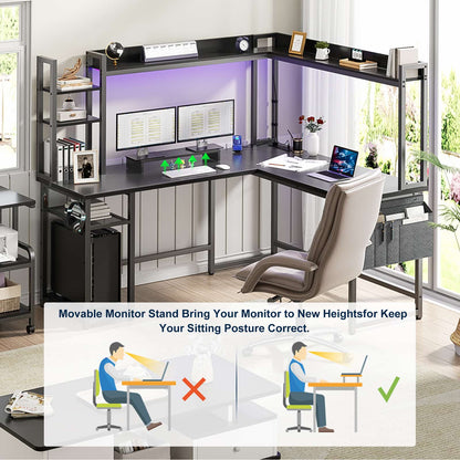 L Shaped Desk with Power Outlet and LED lights