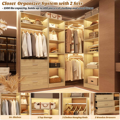 63.2" L X 39.2" W X 80" H Corner Closet System,Freestanding Closet Organizer System With 2 Drawers & 12 Shelves