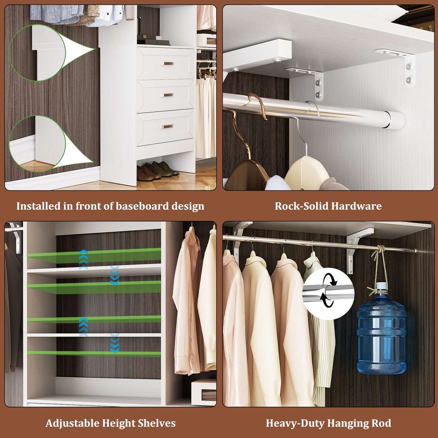 96'' W Closet Organizer System With Wooden Drawers