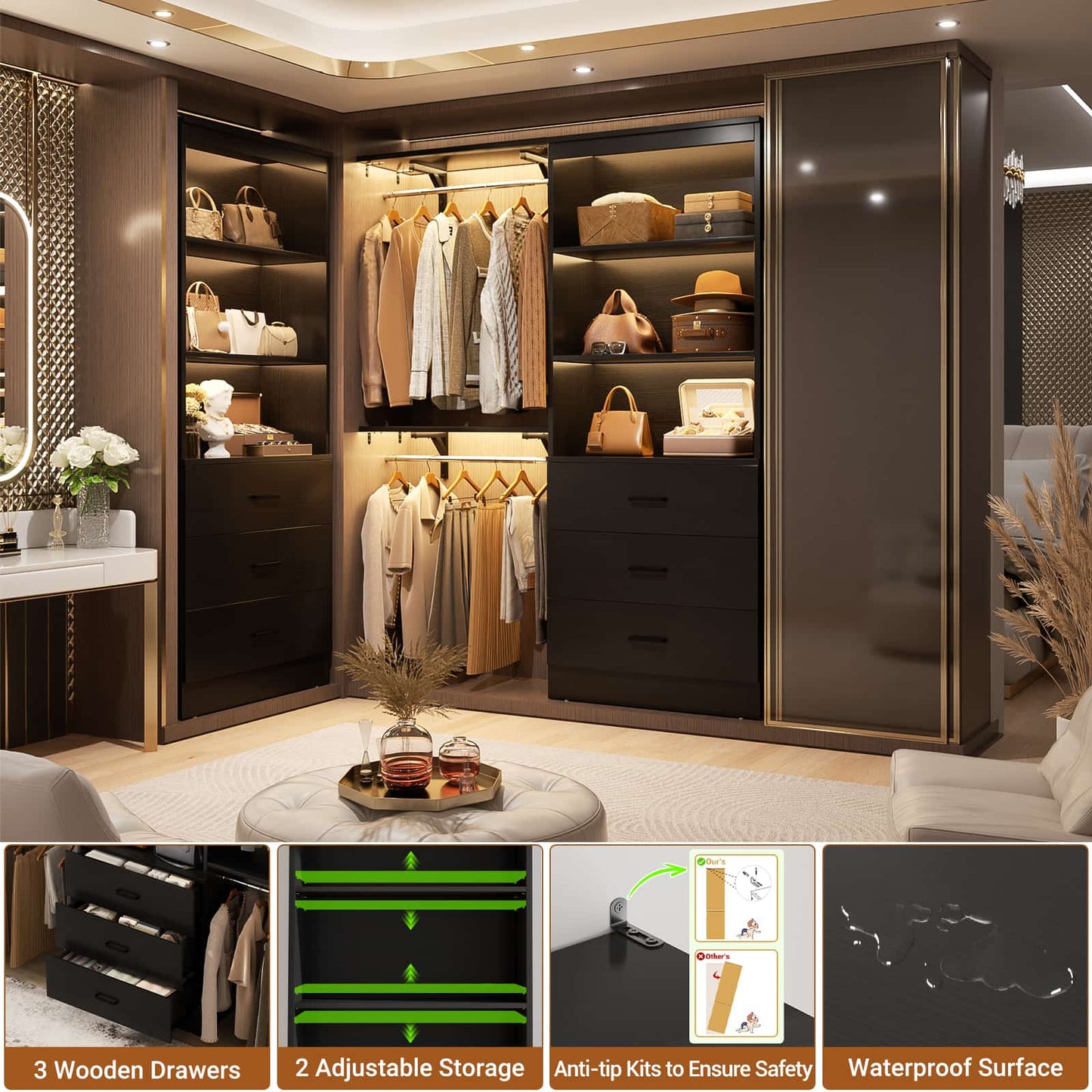 23.6" Closet Organizer System with 3 Wood Drawers