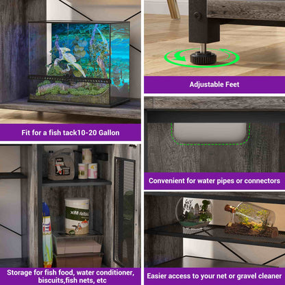Heavy Duty 55-75 Gallon Aquarium Stand with Power Outlets, LED Light & Storage Cabinet - Reversible Metal Fish Tank Stand, 880LBS Capacity
