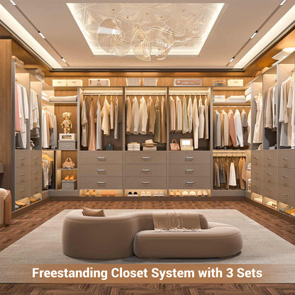Closet System with 3 Drawers, 2 Hanging Rods & Corner Tower