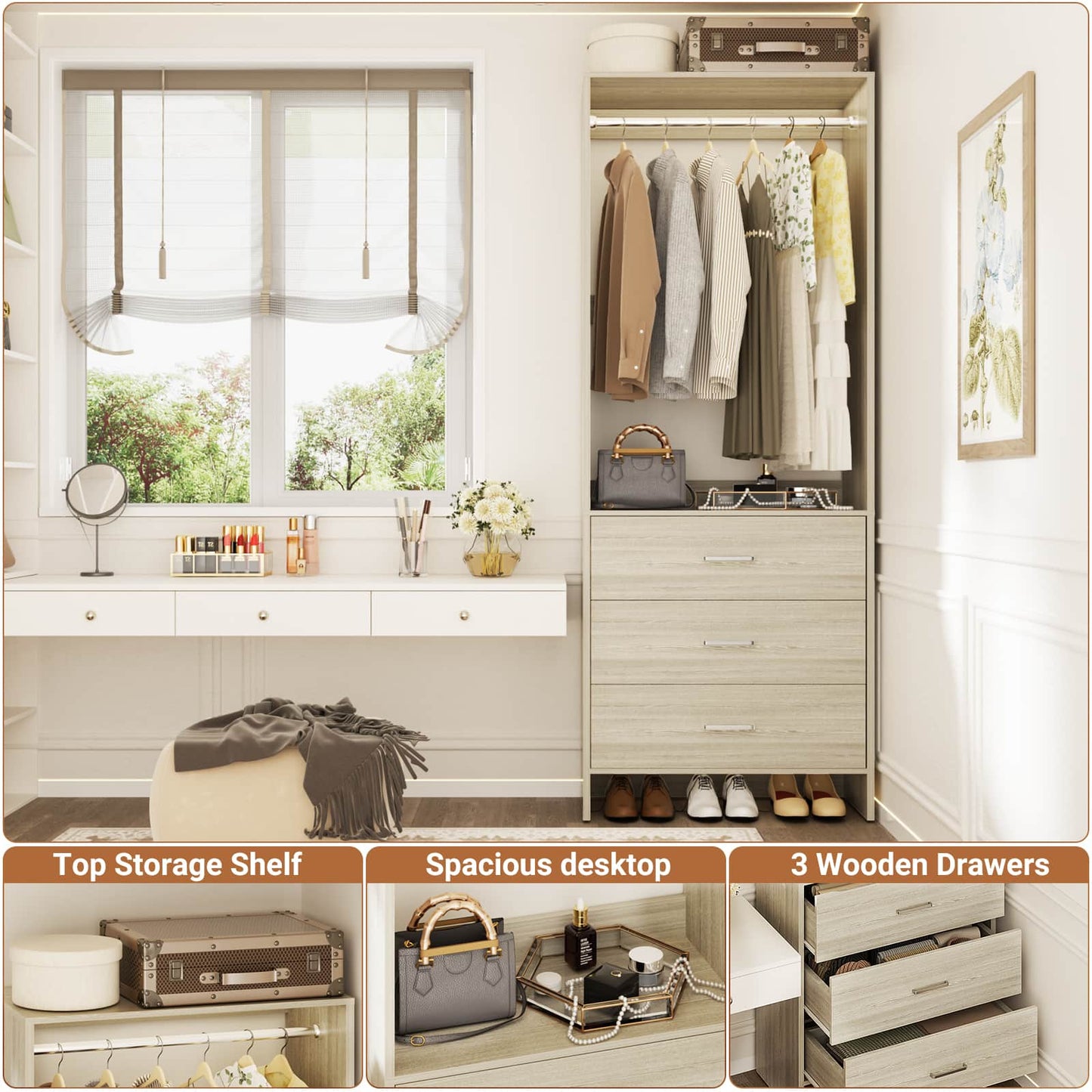 2FT Closet System with Wooden Drawers