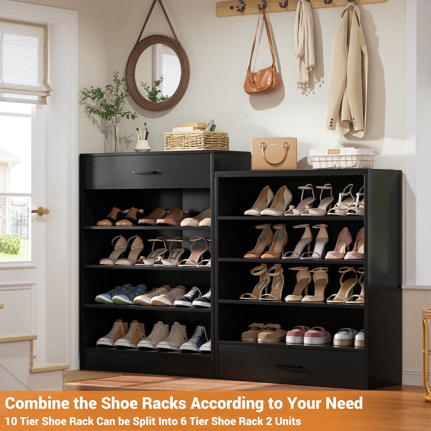 10-Tier Shoe Cabinet with 2 Drawers, 65cm Width Freestanding Closet Organizer