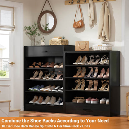 10-Tier Shoe Cabinet with 2 Drawers, 65cm Width Freestanding Closet Organizer