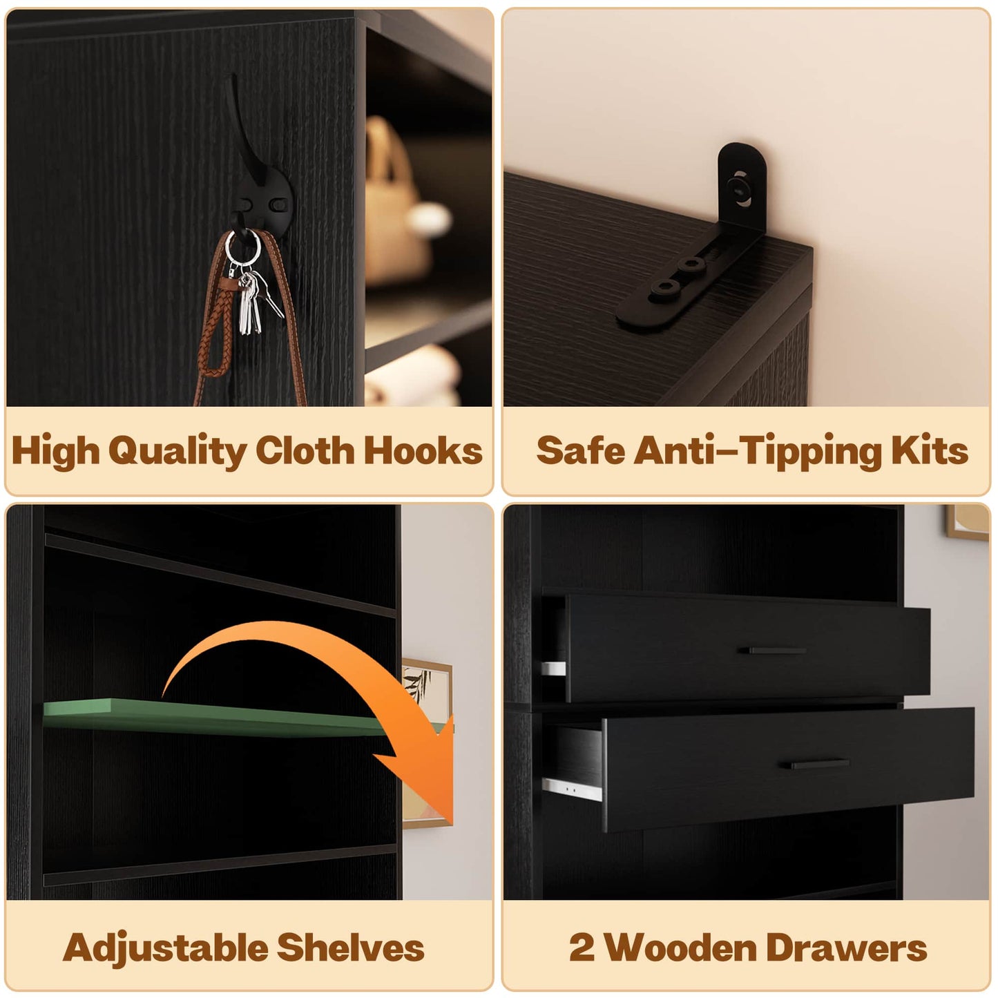 2-Pack 10-Tier Shoe Cabinet Set with 4 Drawers, 65cm Width Freestanding Organizer