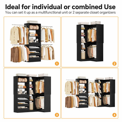 58"-152" Freestanding Closet System, Wardrobe Organizer with Drawers & Shelves, Corner Storage Unit for Bedroom/Living Room