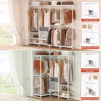 Closet System Organizer Walk-in Closet for Bedroom with 3 Wood Drawers