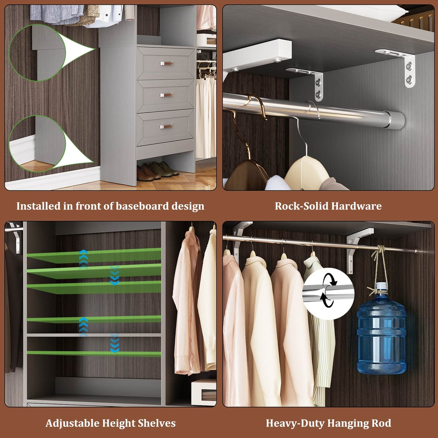 96'' W Closet Organizer System With Wooden Drawers
