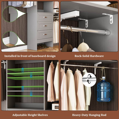 96'' W Closet Organizer System With Wooden Drawers