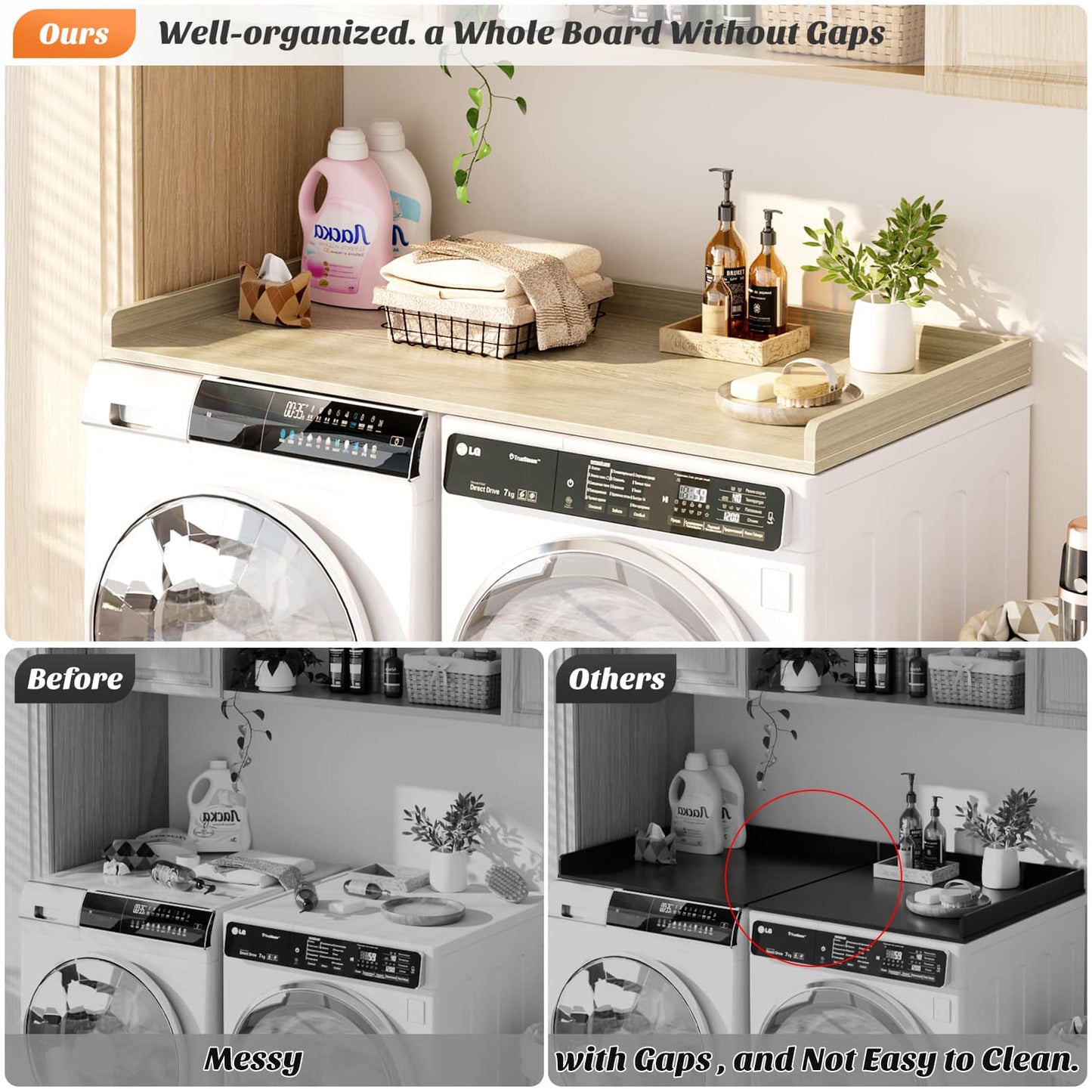 Washer and Dryer Countertop, Laundry Room Organization with Non-Slip Pads