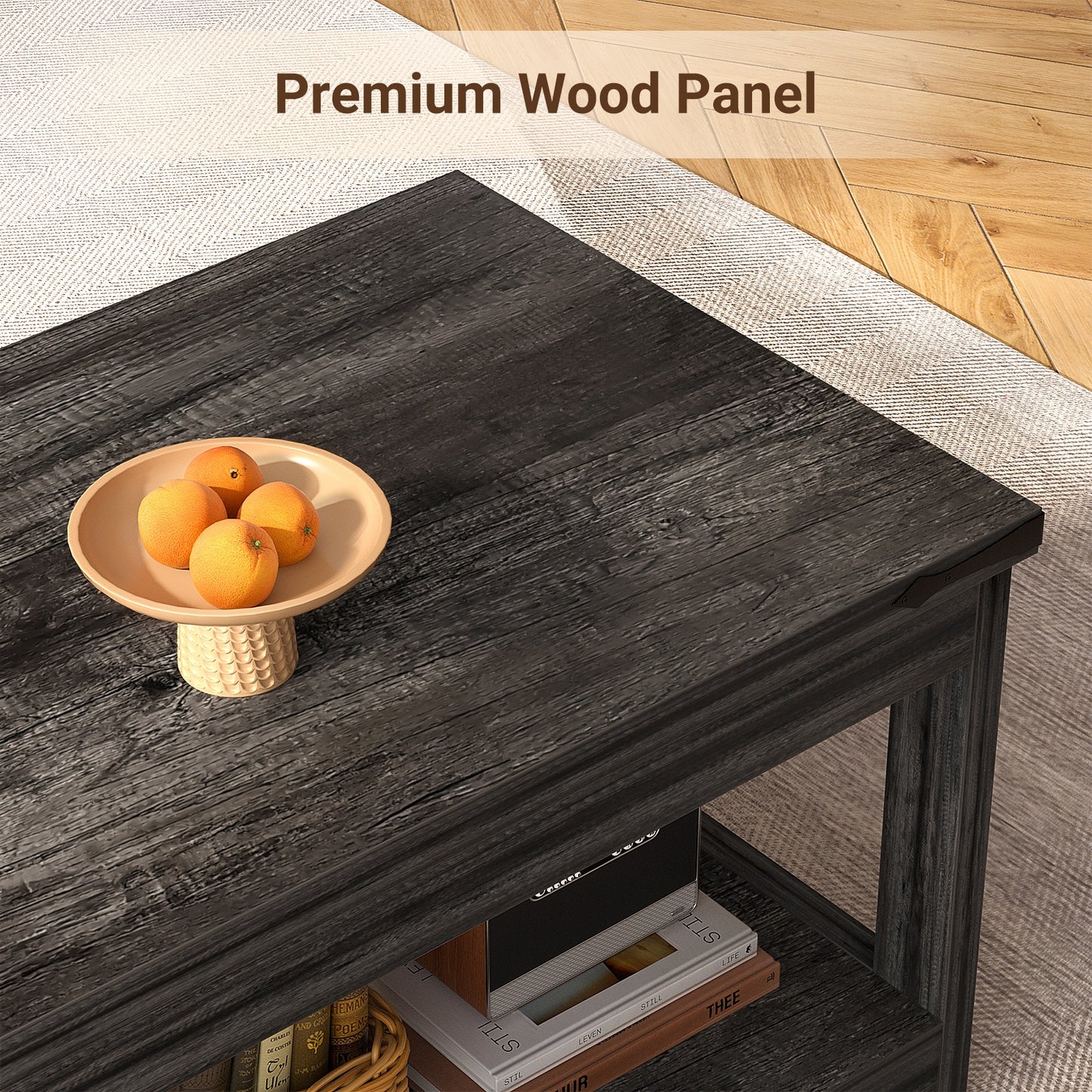 43.3” Rectangular Coffee Table with Storage Shelf