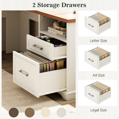 L Shaped Executive Desk with File Drawers, 60" Corner Computer Desk with Power Outlets