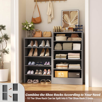 Tall Shoe Cabinet, 10 Tiers Narrow Wood Shoe Rack
