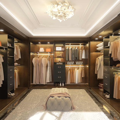 96‘’ W Closet System, Walk In Closet Organizer with 3 Shelving Towers