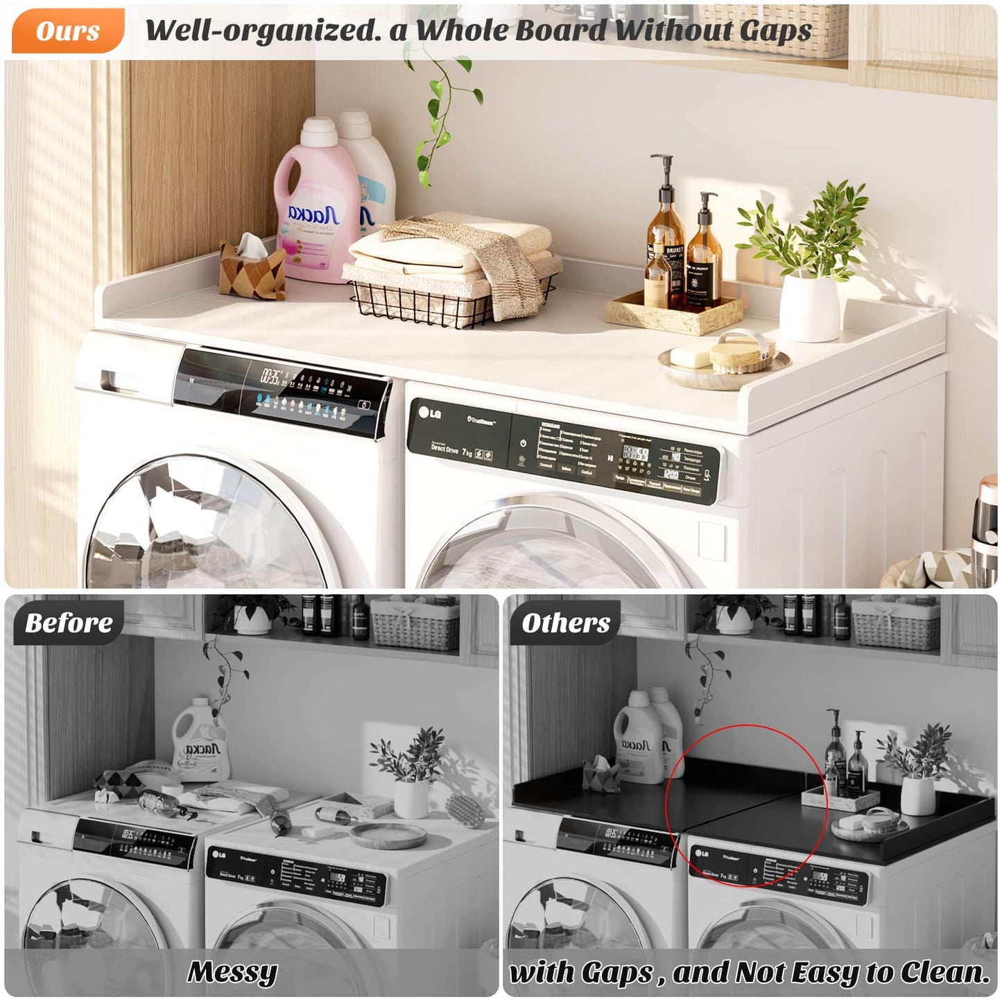 Washer and Dryer Countertop, Laundry Room Organization with Non-Slip Pads