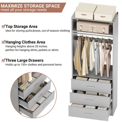 8FT (96 Inch) Closet Organizer System,Set of 4 - 12 Wood Drawers, 4 Hanging Rods & 4 Shelves