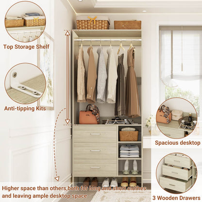 2.5FT Closet System with Wooden Drawers