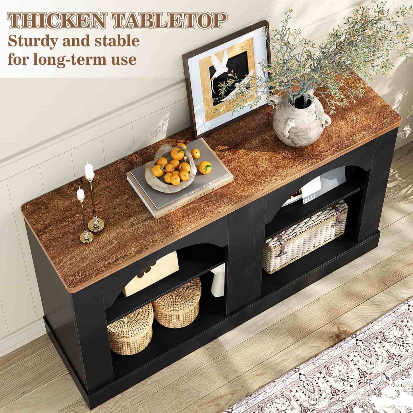 47" Arched LED Entryway Table - Farmhouse Console Table with Adjustable Shelves, Sofa Table, Sideboard Buffet Storage Cabinet