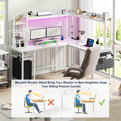 L Shaped Desk with Power Outlet and LED lights