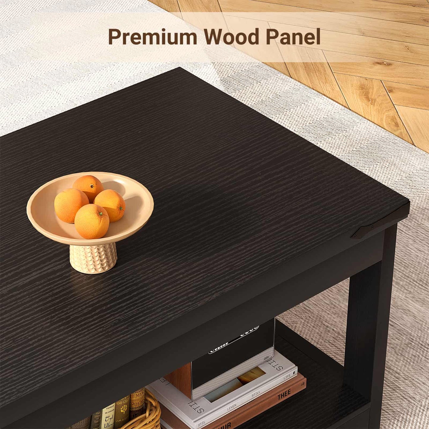 43.3” Rectangular Coffee Table with Storage Shelf