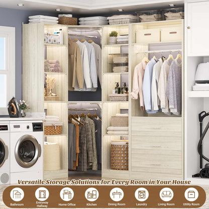 63.2" L X 39.2" W X 80" H Corner Closet System,Freestanding Closet Organizer System With 2 Drawers & 12 Shelves