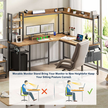 L Shaped Desk with Power Outlet and LED lights