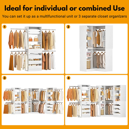 3-Piece Freestanding Wardrobe,79"-267" Adjustable Closet System with Drawers & Shelves for Bedroom/Closet Storage