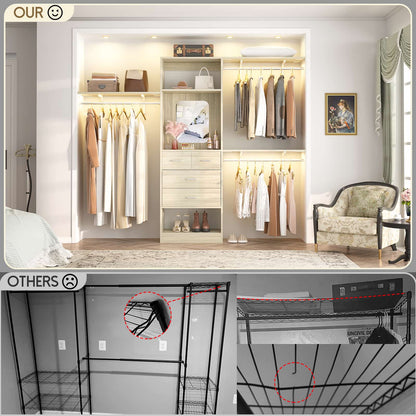 8FT Walk in Closet Organizer with 3 Hanging rods and Shelves