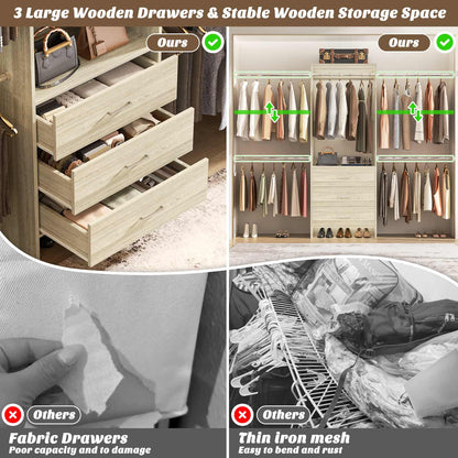 Closet System, Closet Organizer with 3 Wooden Drawers