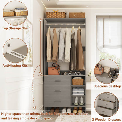 2.5FT Closet System with Wooden Drawers