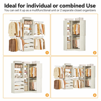 58"-152" Freestanding Closet System, Wardrobe Organizer with Drawers & Shelves, Corner Storage Unit for Bedroom/Living Room