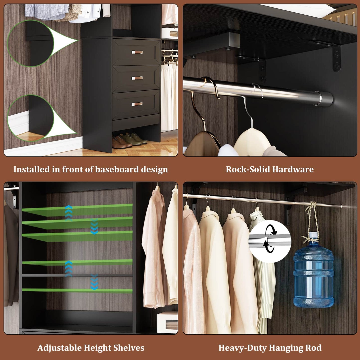 96'' W Closet Organizer System With Wooden Drawers